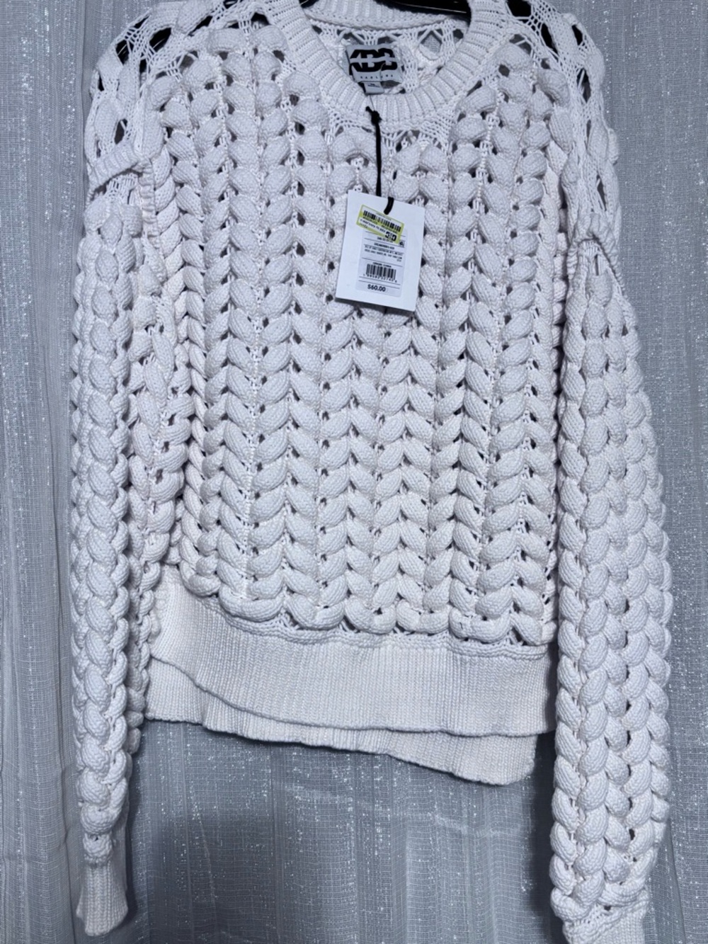 Lands' End Cream Chunky Cable Knit Crewneck Sweater